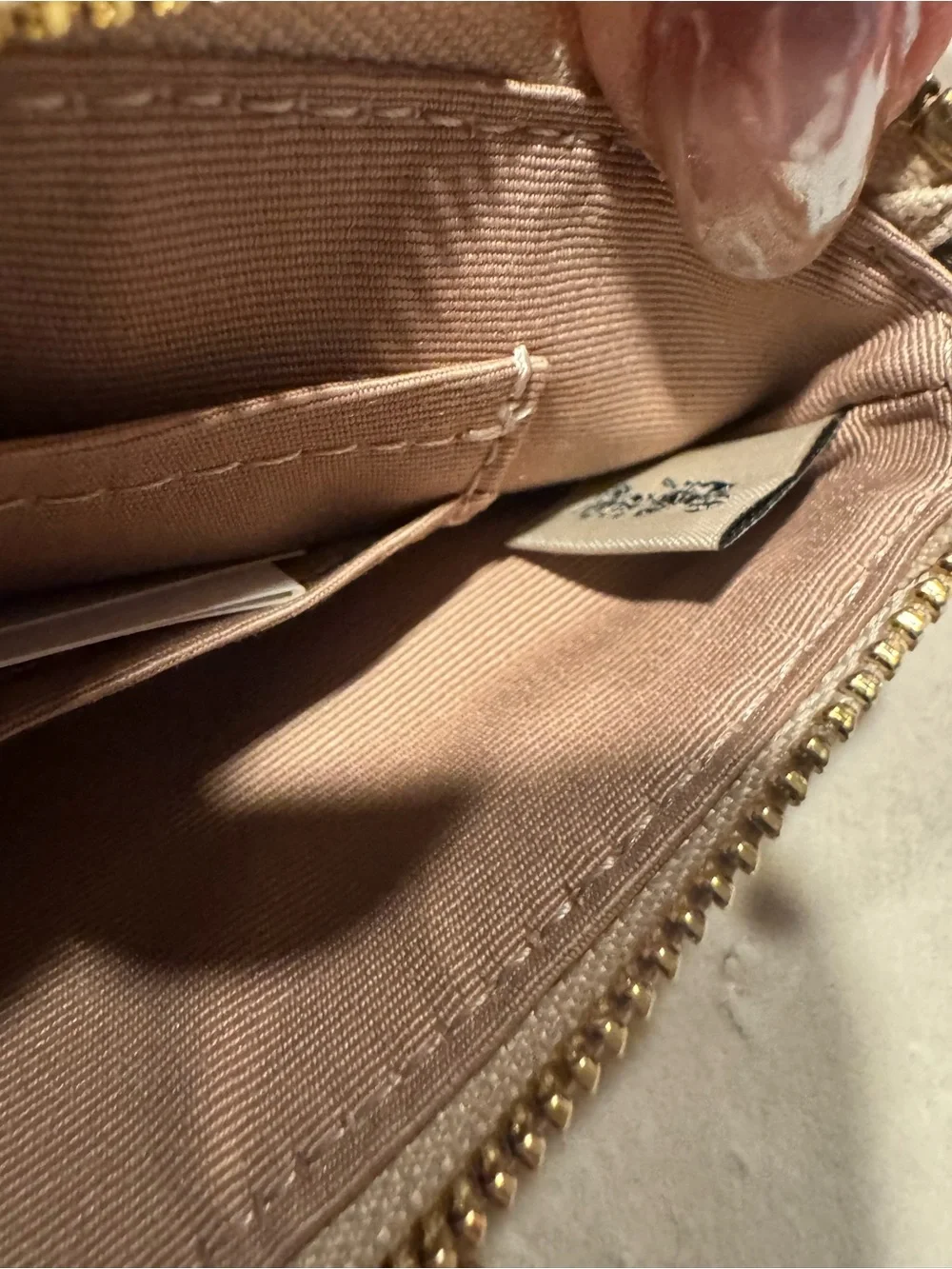 Coach White Pebbled Leather Wristlet with Beige Stripe Accents wristlet